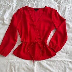J. Crew Vibrant Red Crepe Wrap Blouse